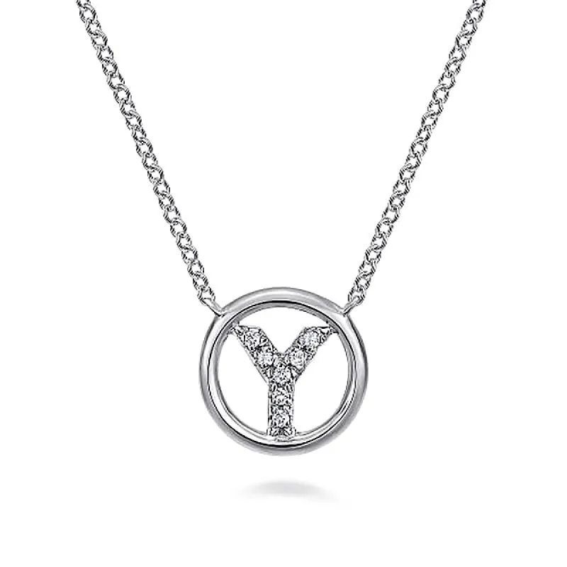 Round Pavé Initial Y Pendant Necklace sold by MSBLUE Jewelry
