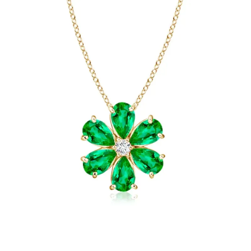 3.1 CT. Emerald and White Sapphire Flower Cluster Pendant sold by MSBLUE Jewelry