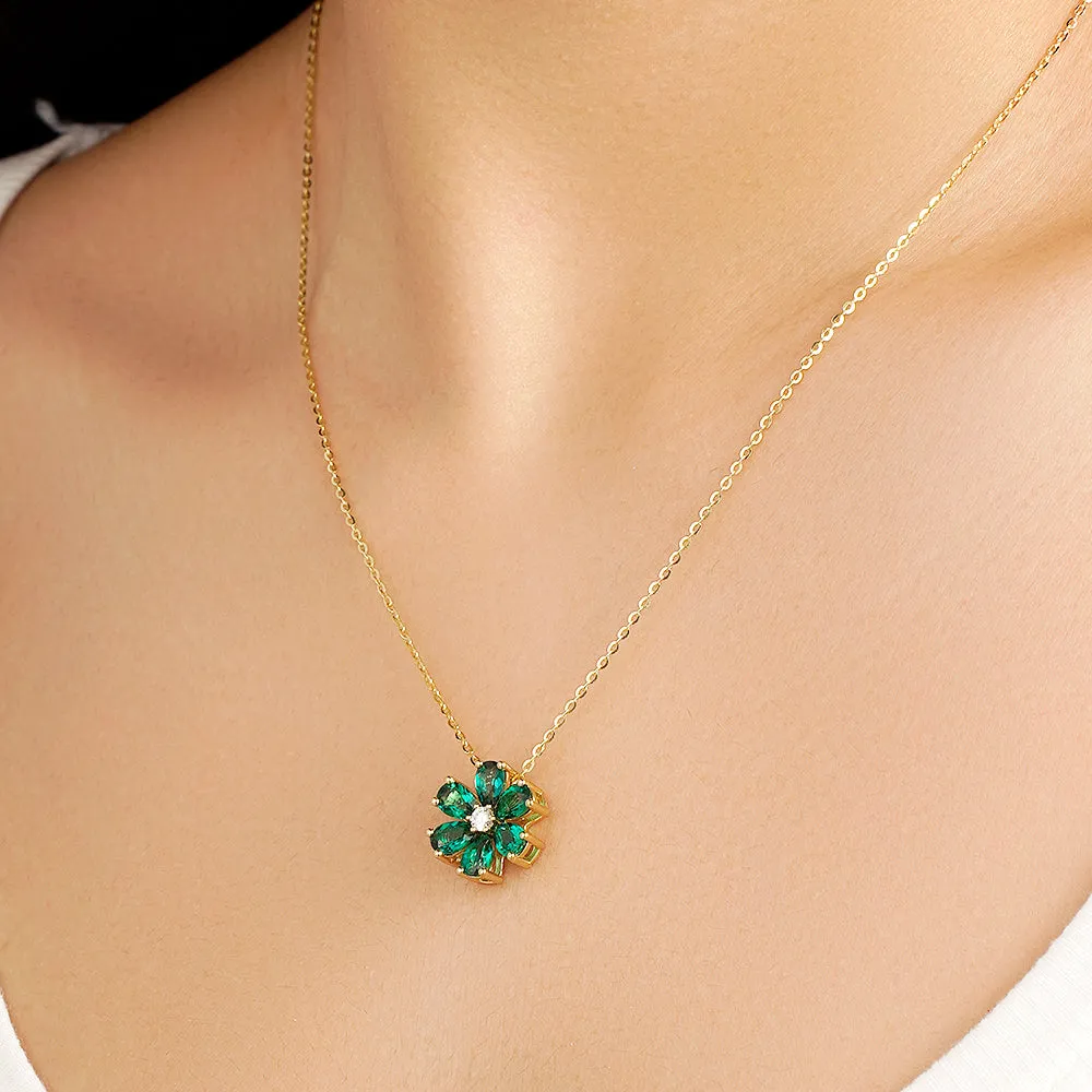 3.1 CT. Emerald and White Sapphire Flower Cluster Pendant sold by MSBLUE Jewelry product image thumbnail 3