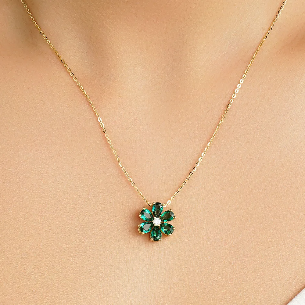 3.1 CT. Emerald and White Sapphire Flower Cluster Pendant sold by MSBLUE Jewelry product image thumbnail 2