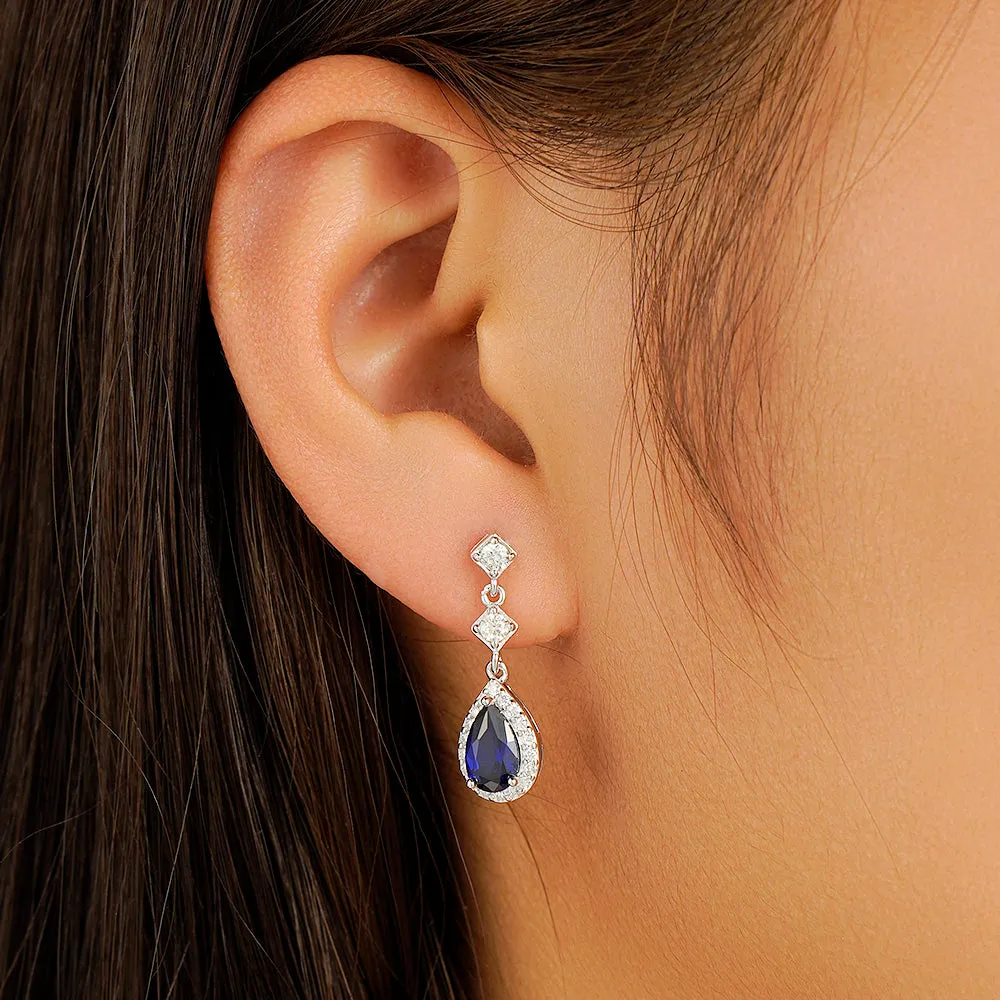 1.24 CT. Pear Blue Sapphire Drop Earrings with Pavé Halo sold by MSBLUE Jewelry product image thumbnail 5