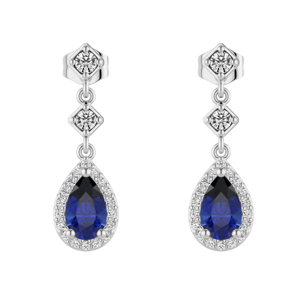 1.24 CT. Pear Blue Sapphire Drop Earrings with Pavé Halo sold by MSBLUE Jewelry product image thumbnail 3