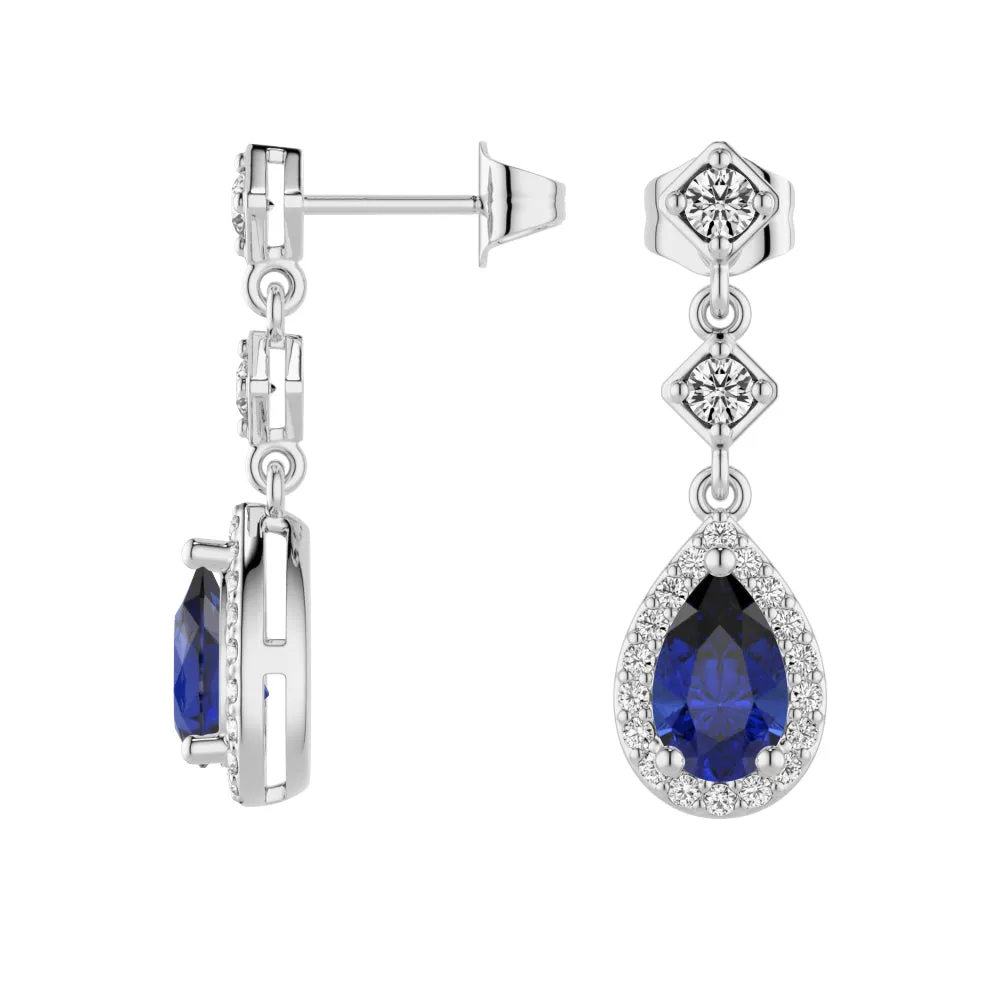 1.24 CT. Pear Blue Sapphire Drop Earrings with Pavé Halo sold by MSBLUE Jewelry product image thumbnail 2
