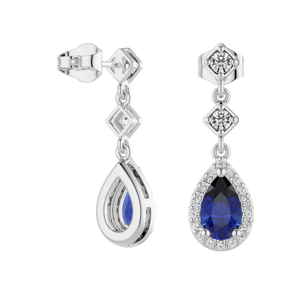 1.24 CT. Pear Blue Sapphire Drop Earrings with Pavé Halo sold by MSBLUE Jewelry product image thumbnail 4