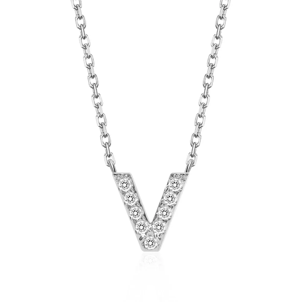 Classic Pavé Initial V Pendant Necklace sold by MSBLUE Jewelry