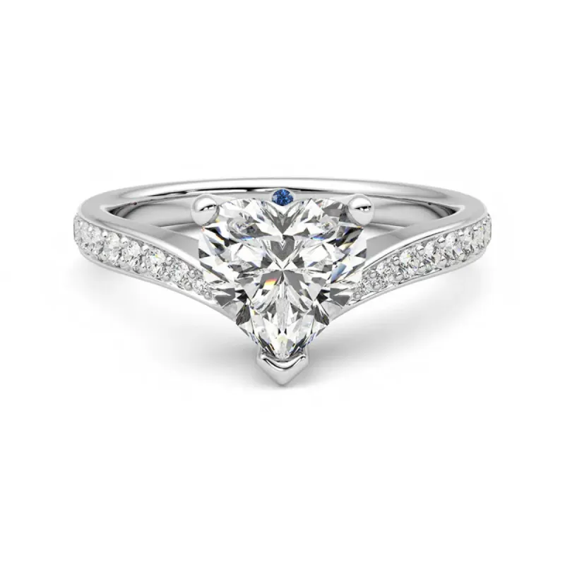 Love Style Heart Shaped Moissanite Engagement Ring with Hidden Anniversary Stone Accent sold by MSBLUE Jewelry