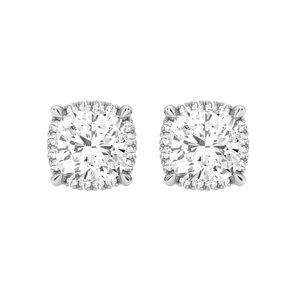 Cushion Cut Moissanite Shadow Halo Stud Earrings sold by MSBLUE Jewelry