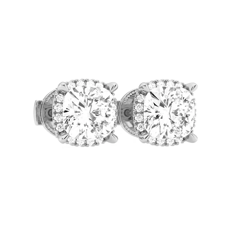 Cushion Cut Moissanite Shadow Halo Stud Earrings sold by MSBLUE Jewelry product image thumbnail 4