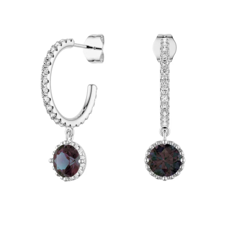 2 Ctw Round Alexandrite Huggie Earrings With Moissanite Pave sold by MSBLUE Jewelry