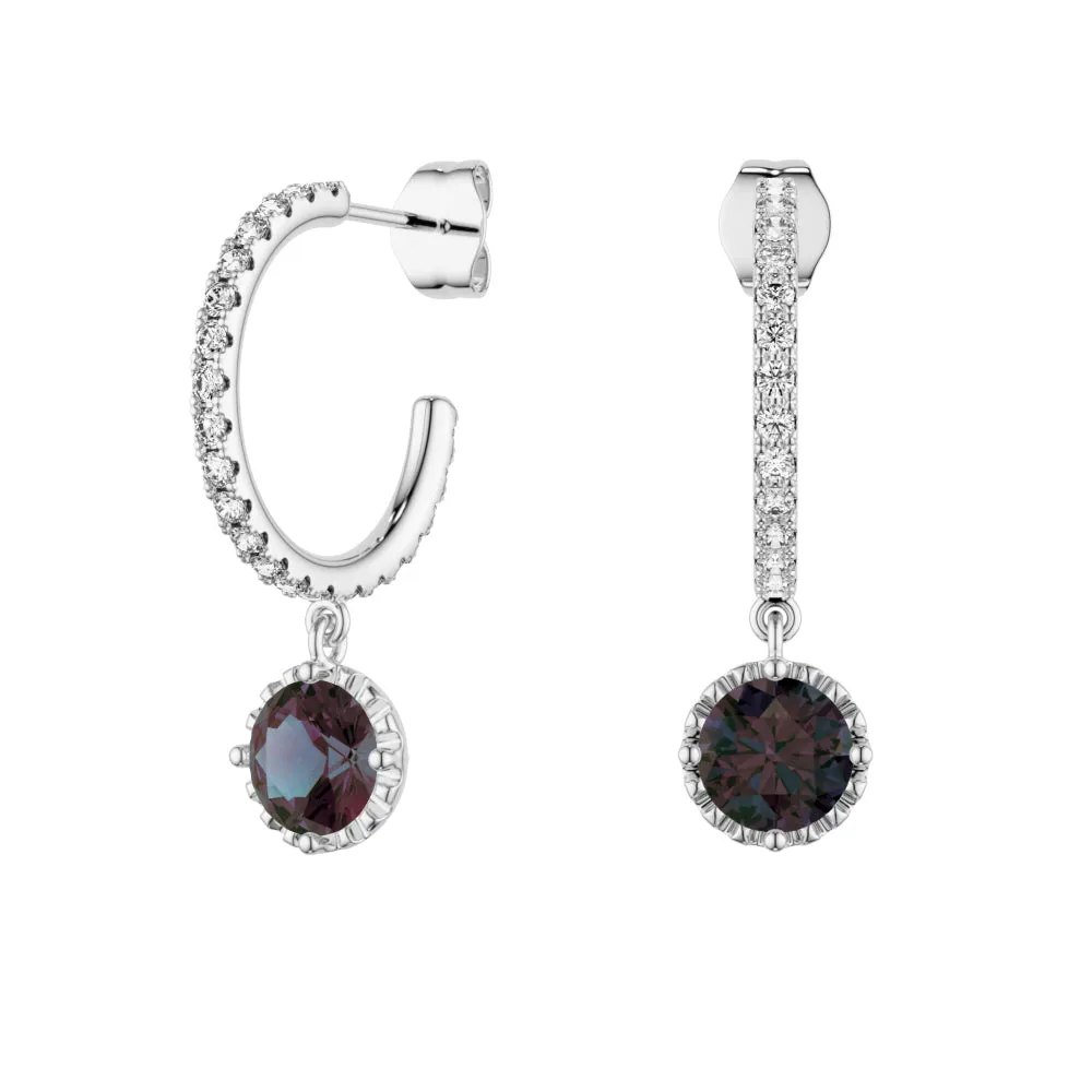 2 Ctw Round Alexandrite Huggie Earrings With Moissanite Pave sold by MSBLUE Jewelry