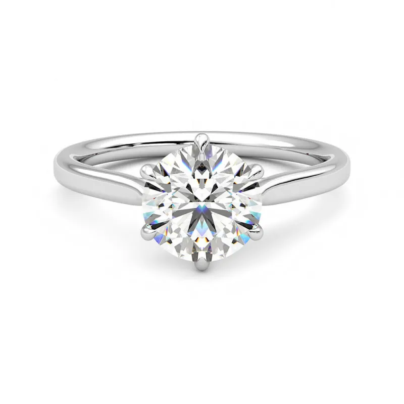 Classic Six Prong Moissanite Engagement Ring with Hidden Anniversary Stone Accent sold by MSBLUE Jewelry