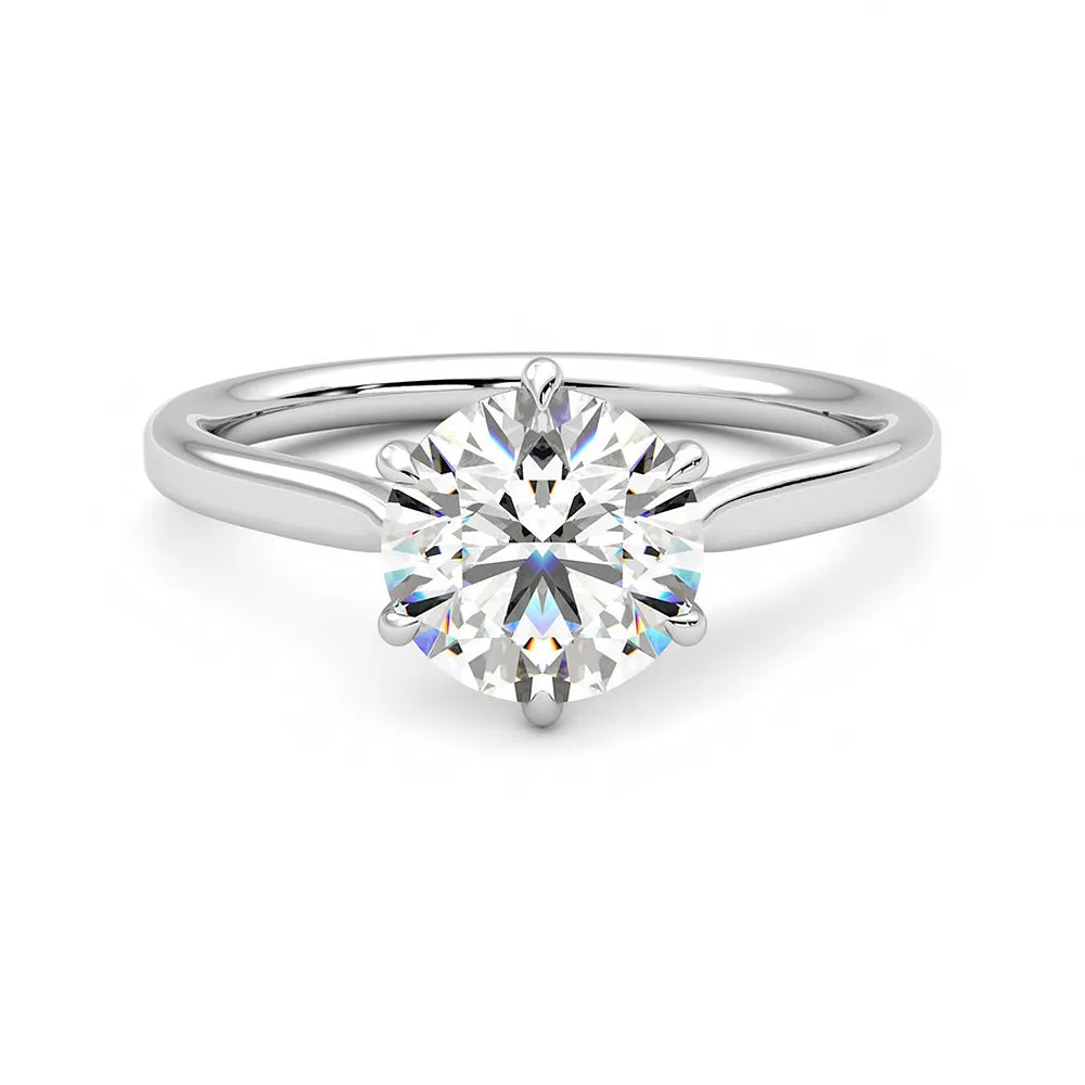 Classic Six Prong Moissanite Engagement Ring with Hidden Anniversary Stone Accent sold by MSBLUE Jewelry