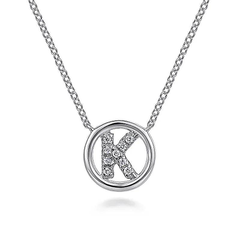 Round Pavé Initial K Pendant Necklace sold by MSBLUE Jewelry