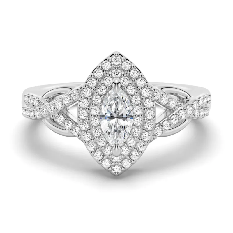 Vintage Double Halo Marquise Moissanite Engagement Ring sold by MSBLUE Jewelry
