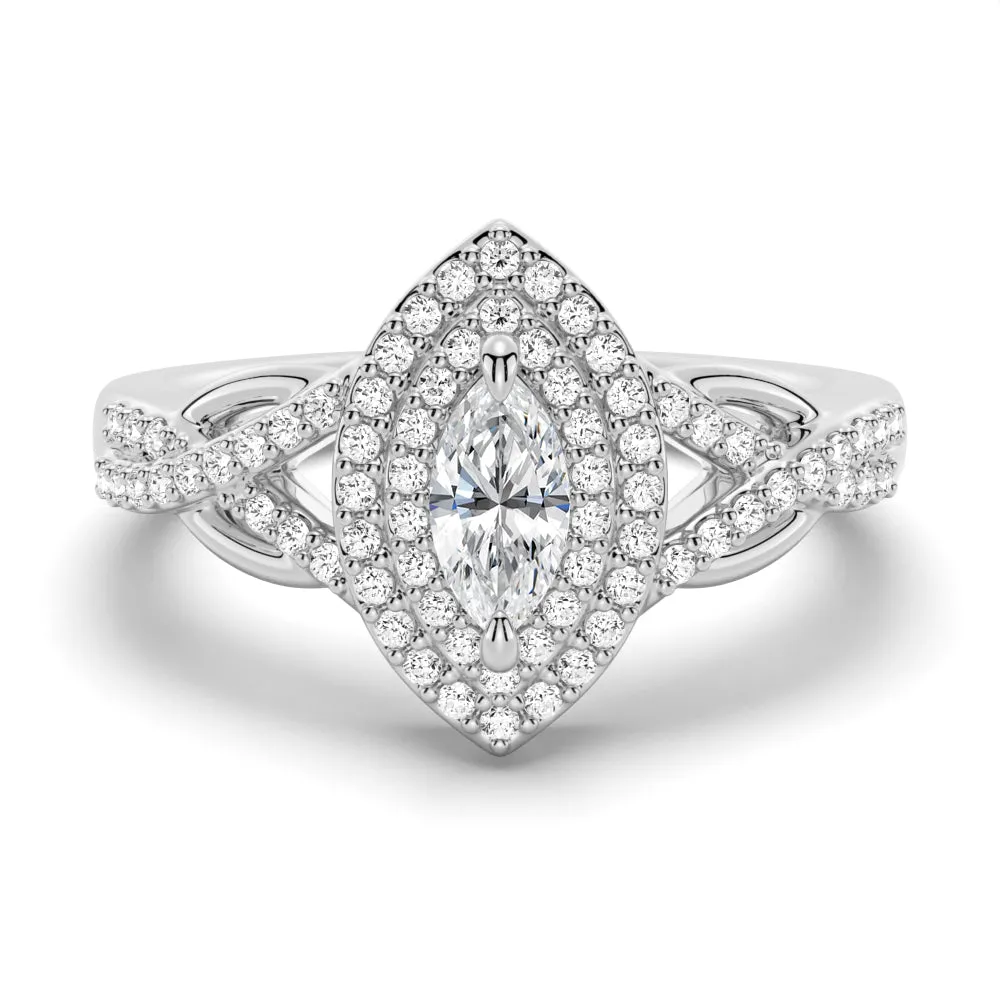 Vintage Double Halo Marquise Moissanite Engagement Ring sold by MSBLUE Jewelry