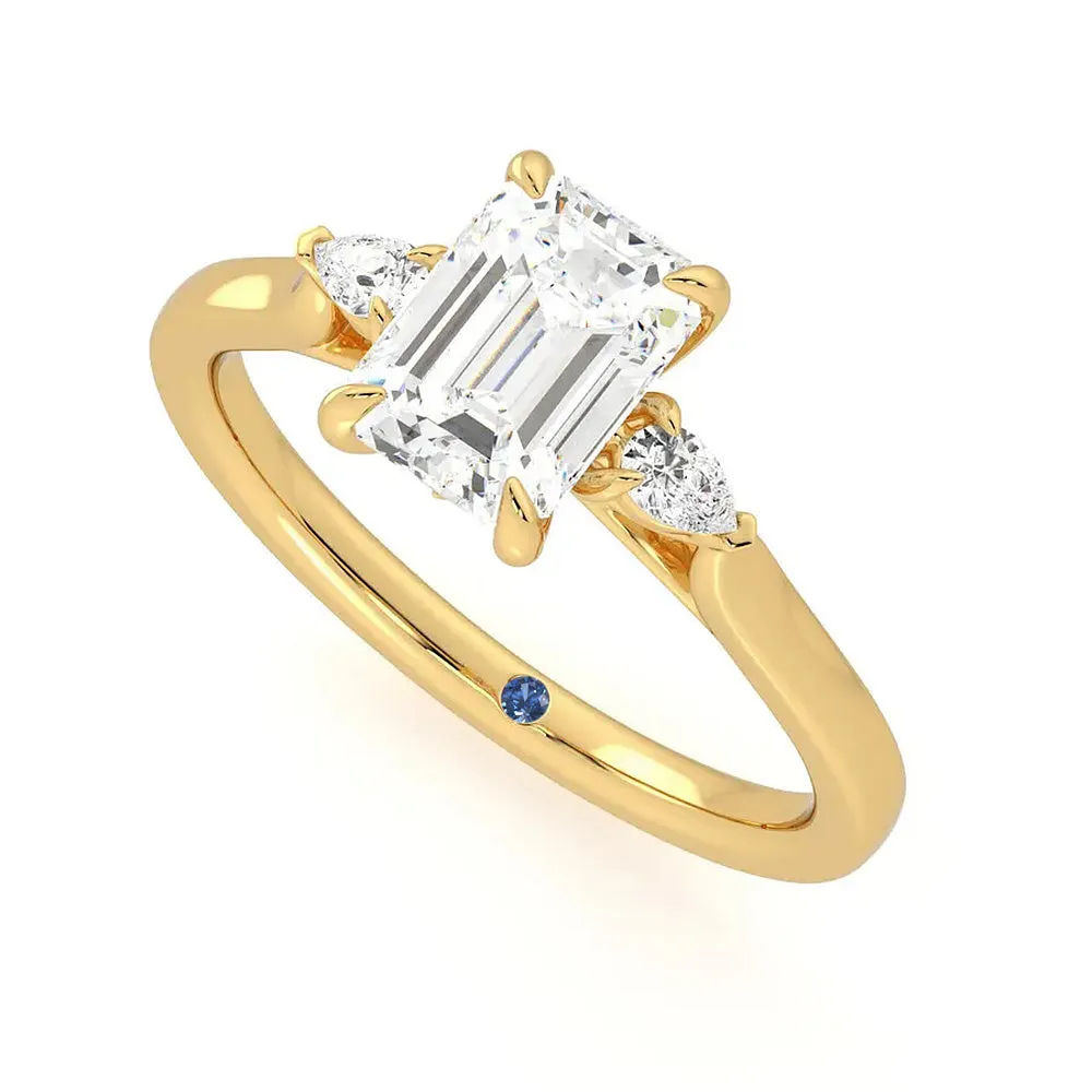Three Stone Emerald Cut Moissanite and Sapphire Engagement Ring with Hidden Anniversary Stone Accent sold by MSBLUE Jewelry product image thumbnail 5