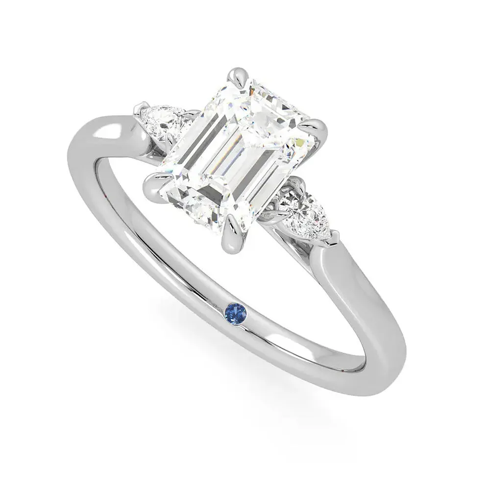 Three Stone Emerald Cut Moissanite and Sapphire Engagement Ring with Hidden Anniversary Stone Accent sold by MSBLUE Jewelry product image thumbnail 2