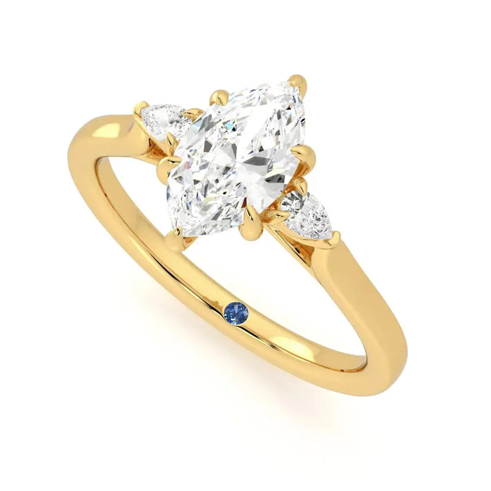 Three Stone Marquise Cut Moissanite Engagement Ring with Hidden Anniversary Stone Accent sold by MSBLUE Jewelry product image thumbnail 5