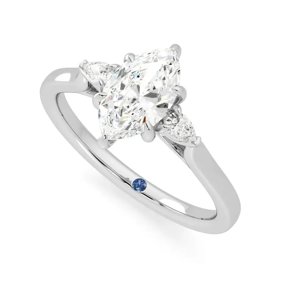 Three Stone Marquise Cut Moissanite Engagement Ring with Hidden Anniversary Stone Accent sold by MSBLUE Jewelry product image thumbnail 2