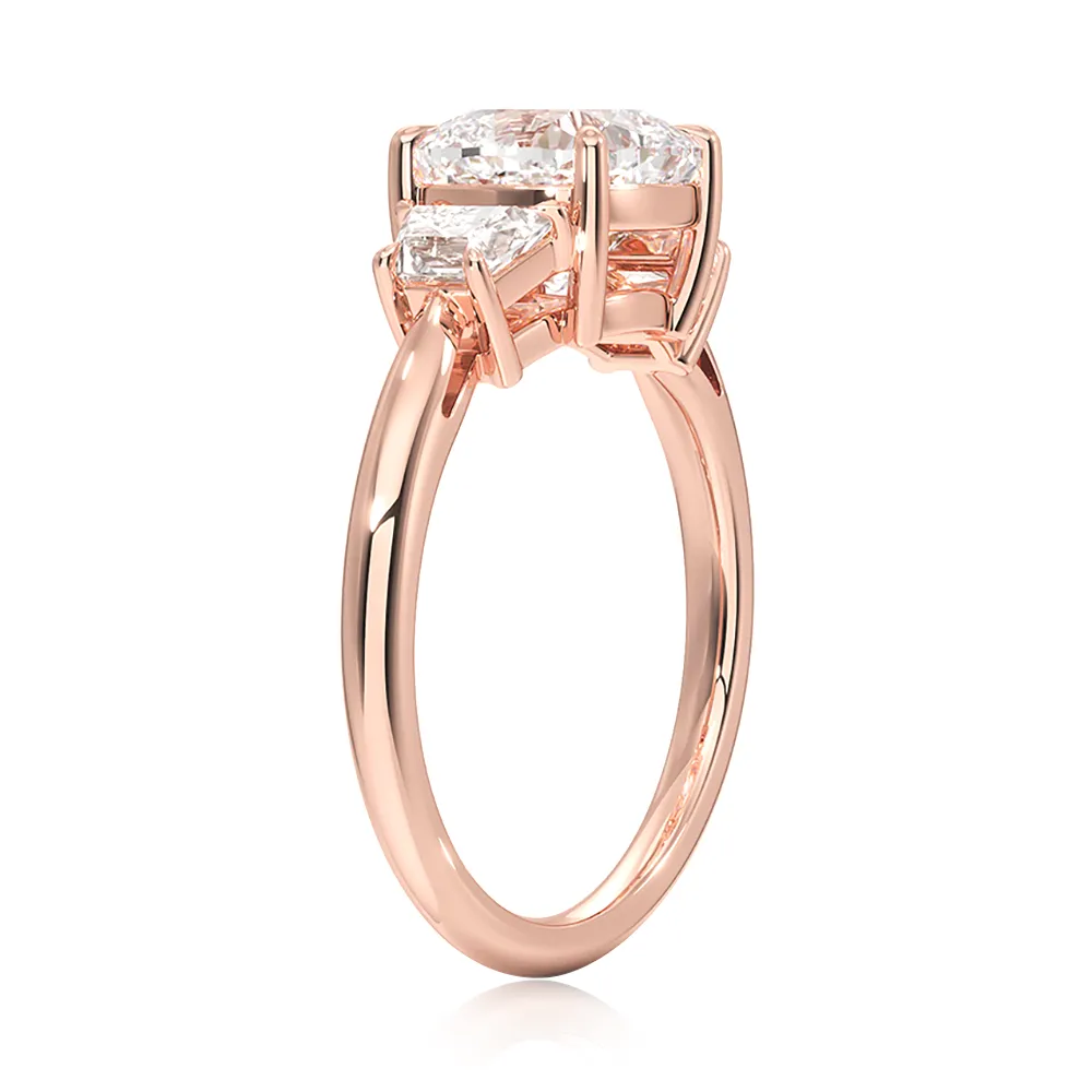 Three-Stone Cushion Engagement Ring With Half-Moon Sidestones sold by MSBLUE Jewelry product image thumbnail 4