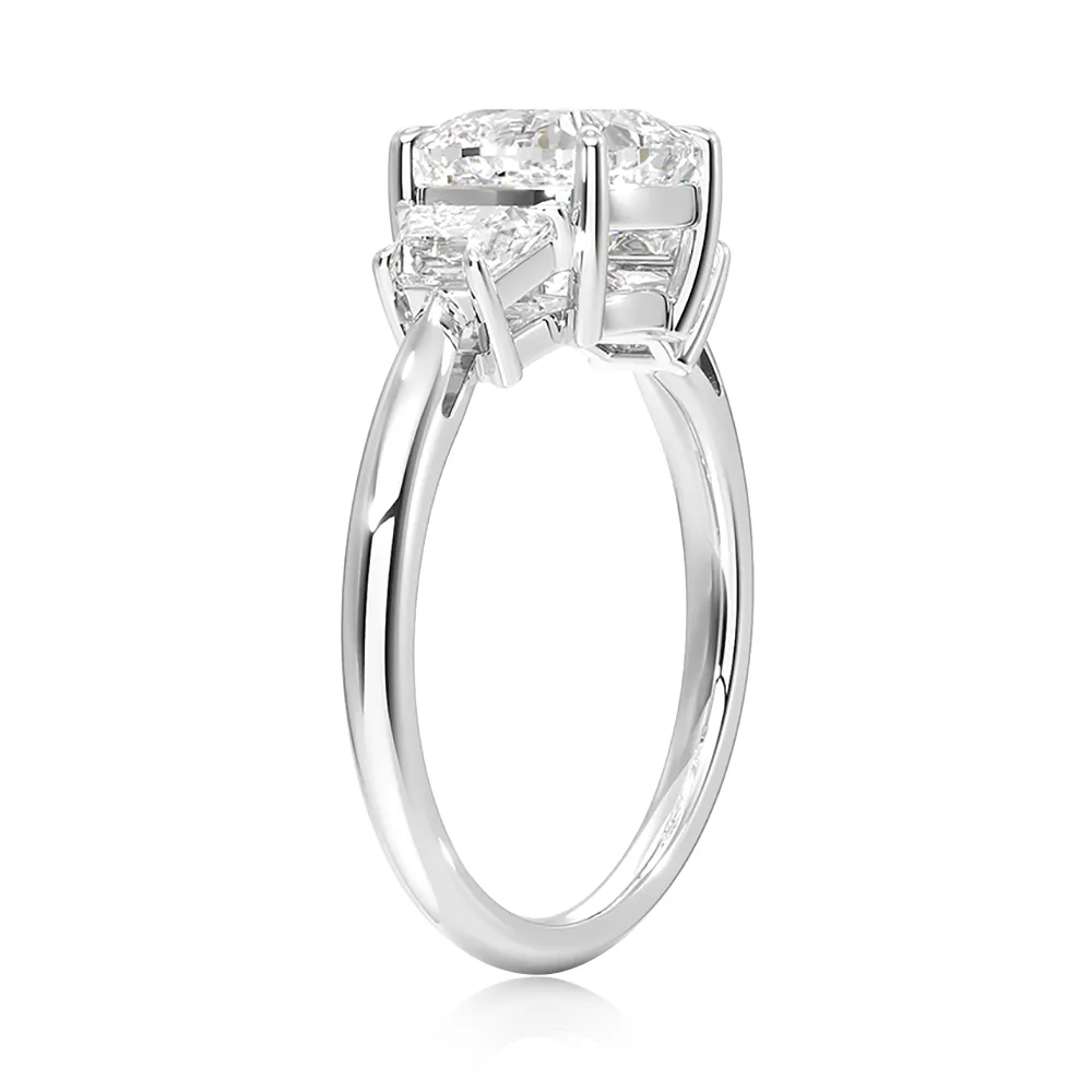 Three-Stone Cushion Engagement Ring With Half-Moon Sidestones sold by MSBLUE Jewelry product image thumbnail 5