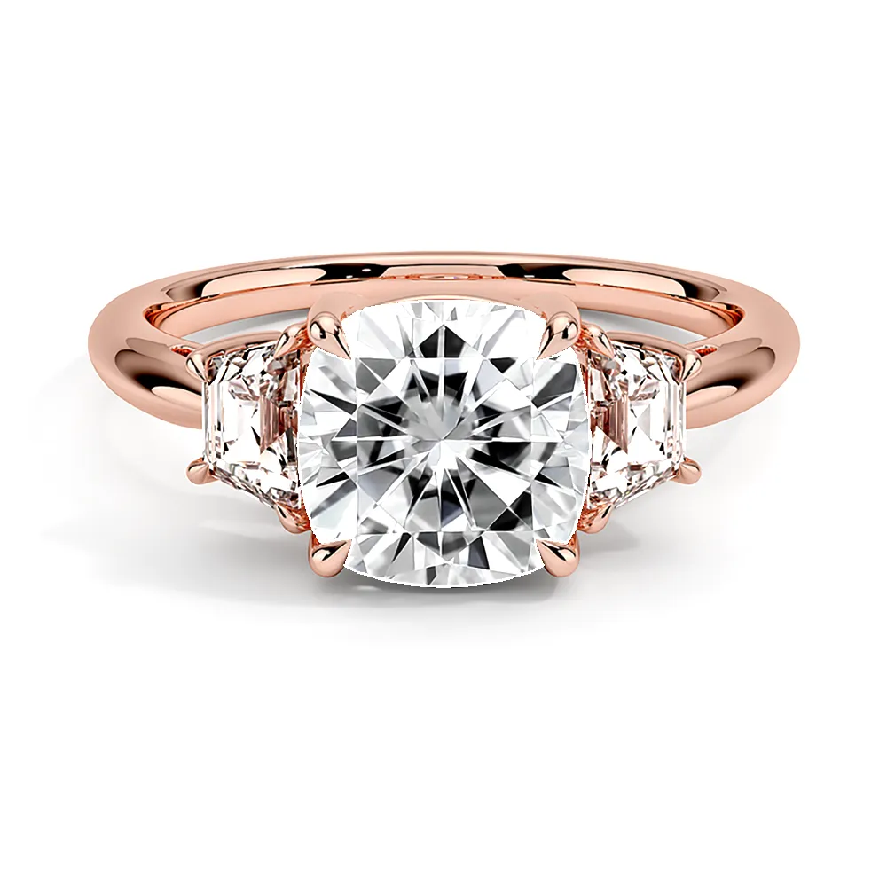 Three-Stone Cushion Engagement Ring With Half-Moon Sidestones sold by MSBLUE Jewelry product image thumbnail 3