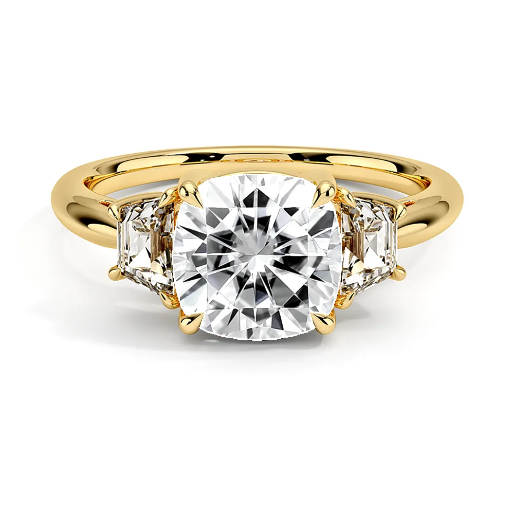 Three-Stone Cushion Engagement Ring With Half-Moon Sidestones sold by MSBLUE Jewelry product image thumbnail 2