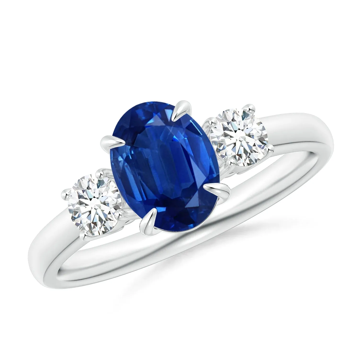 2 CT. Oval Blue Sapphire and White Sapphire Three Stone Ring sold by MSBLUE Jewelry