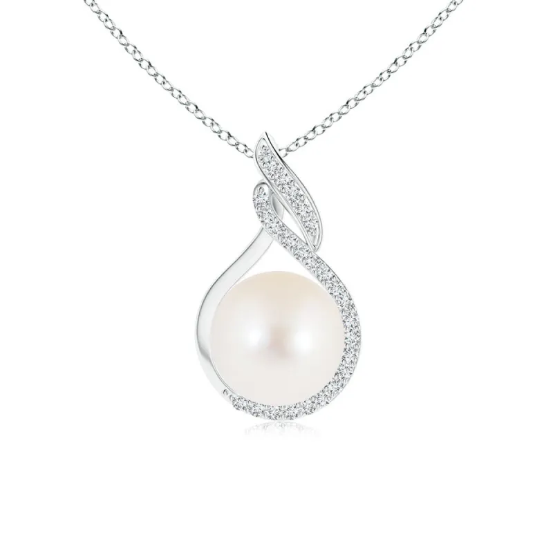 8mm Freshwater Cultured Pearl Swirl Pendant with Pavé Moissanite made by MSBLUE Jewelry