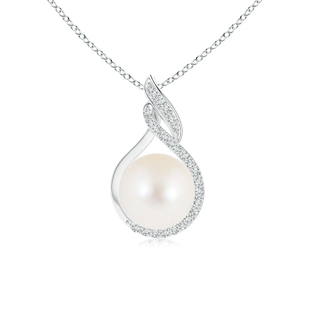 8mm Freshwater Cultured Pearl Swirl Pendant with Pavé Moissanite sold by MSBLUE Jewelry