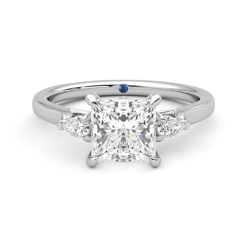 Three Stone Princess Cut Moissanite Engagement Ring with Hidden Anniversary Stone Accent sold by MSBLUE Jewelry