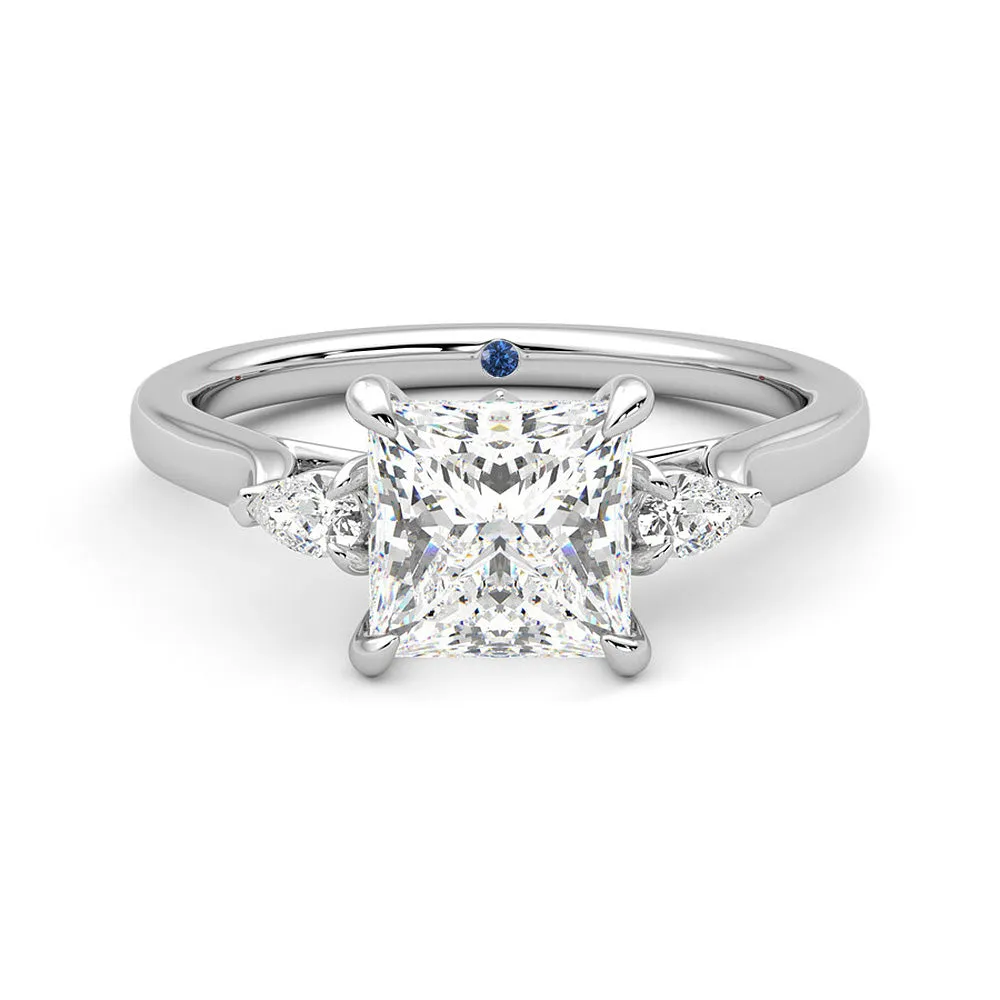 Three Stone Princess Cut Moissanite Engagement Ring with Hidden Anniversary Stone Accent sold by MSBLUE Jewelry