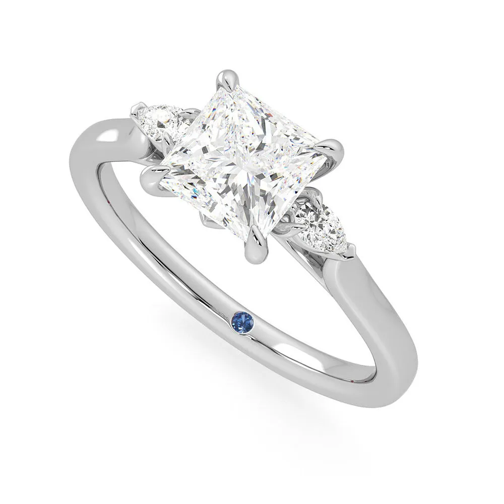 Three Stone Princess Cut Moissanite Engagement Ring with Hidden Anniversary Stone Accent sold by MSBLUE Jewelry product image thumbnail 2