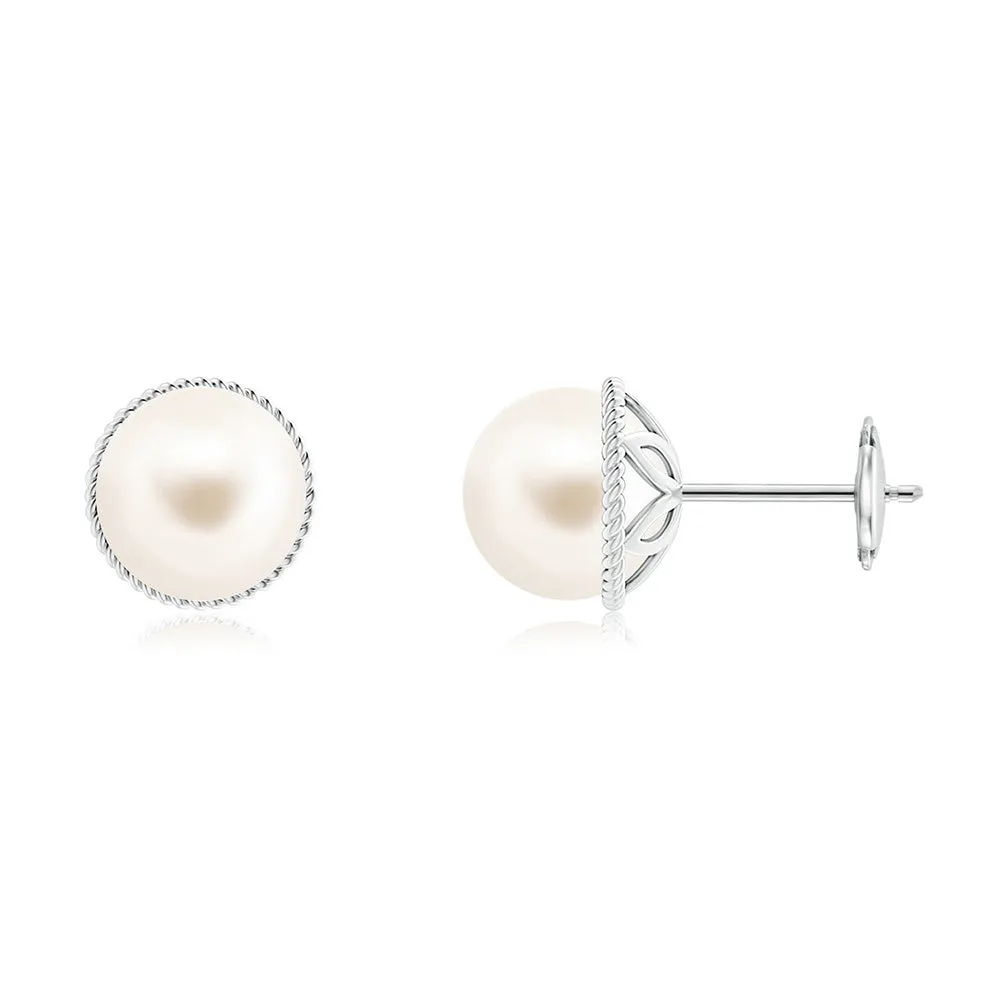 8mm Freshwater Cultured Pearl Earrings with Twisted Rope Frame sold by MSBLUE Jewelry