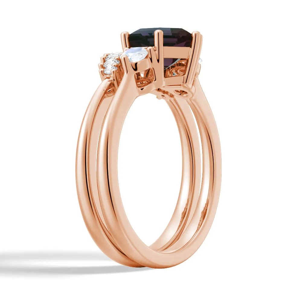 1.5 CT. Hexagon Cut Unique Alexandrite Moonstone Three Stone Engagement Ring Set sold by MSBLUE Jewelry product image thumbnail 2