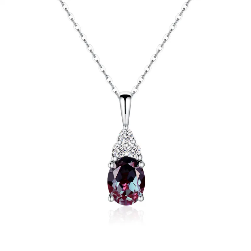 2 CT. Oval Cut Alexandrite Drop Pendant With Trio Moissanite Diamonds sold by MSBLUE Jewelry