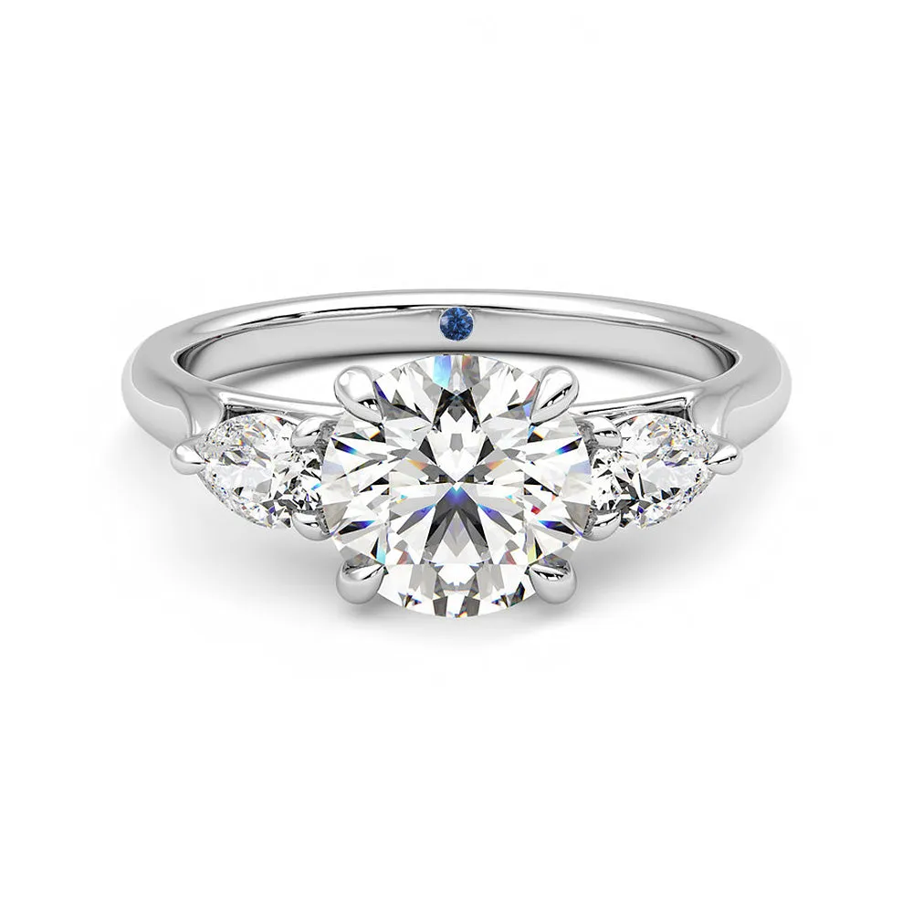 Round Cut Three Stone Moissanite Engagement Ring with Hidden Anniversary Stone Accent sold by MSBLUE Jewelry