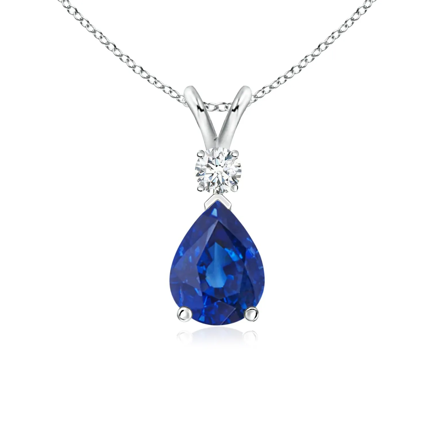 1 CT. Lab-Grown Sapphire Pear Shape Pendant with Diamond sold by MSBLUE Jewelry
