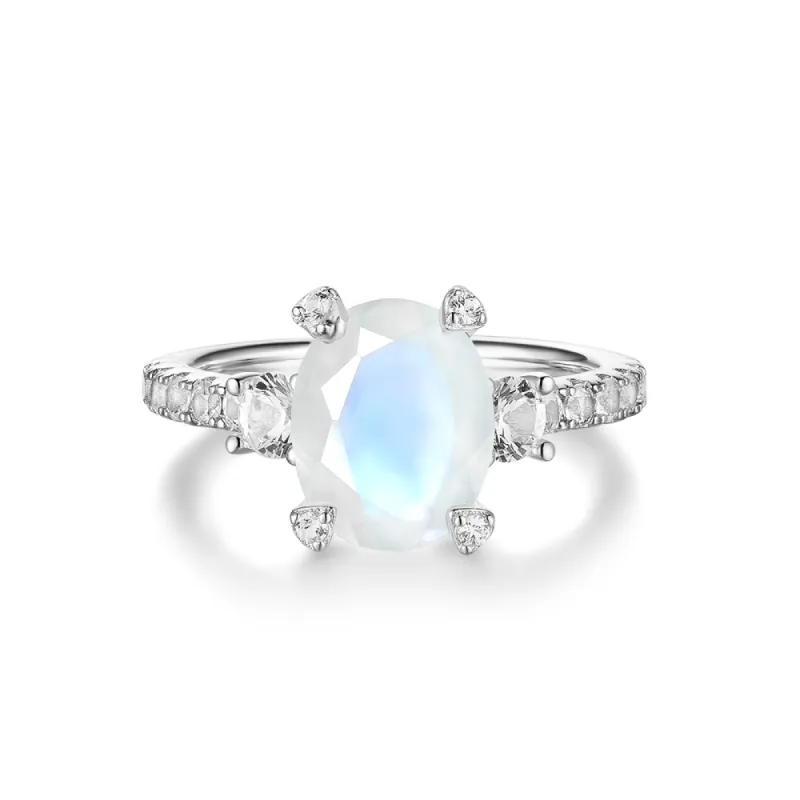 Claw-set Oval Moonstone Ring With White Sapphire Accents sold by MSBLUE Jewelry