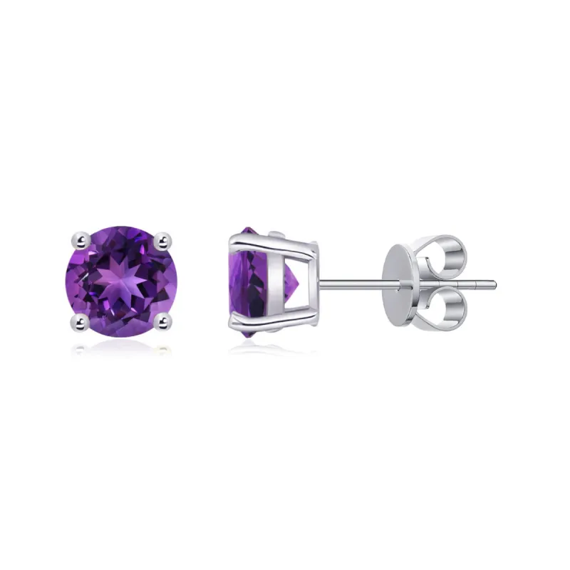 1 CT. Solitaire Round Natural Amethyst Stud Earrings sold by MSBLUE Jewelry