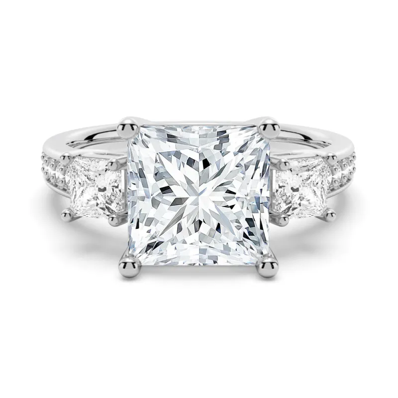 Accented Three Stone Princess Cut Engagement Ring sold by MSBLUE Jewelry