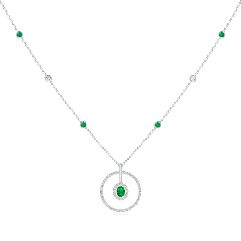 1.52 CT. Oval Emerald and White Sapphire Double Halo Circle Necklace sold by MSBLUE Jewelry