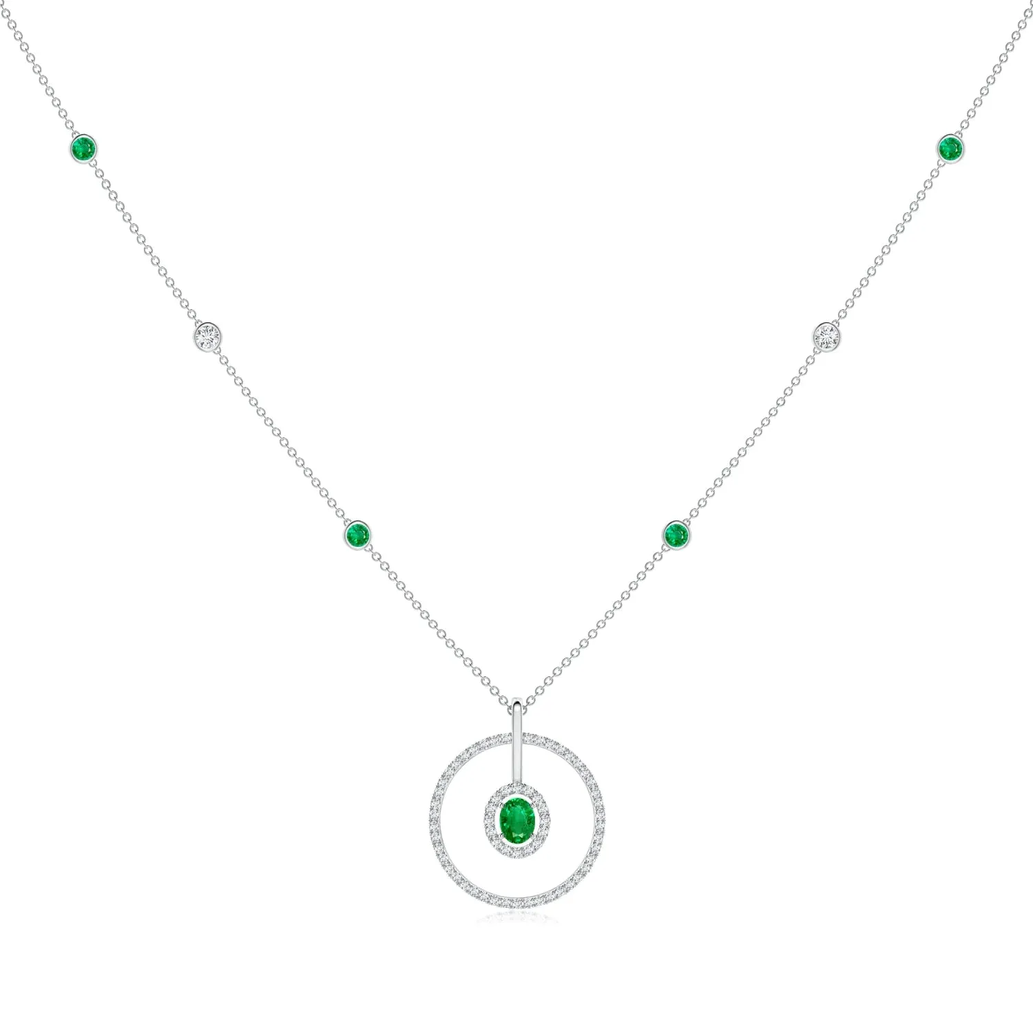 1.52 CT. Oval Emerald and White Sapphire Double Halo Circle Necklace sold by MSBLUE Jewelry