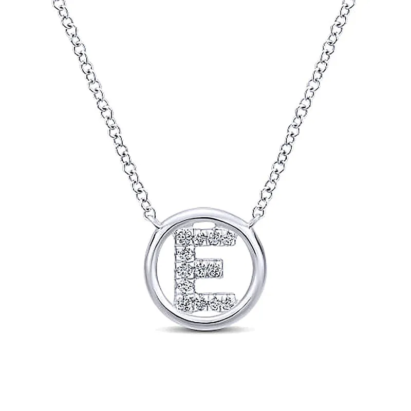 Round Pavé Initial E Pendant Necklace sold by MSBLUE Jewelry
