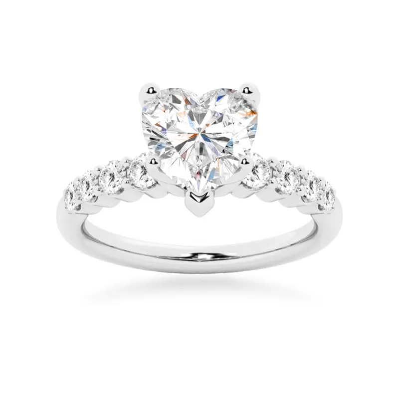 Classic Shared Prong Heart Shaped Moissanite Engagement Ring sold by MSBLUE Jewelry
