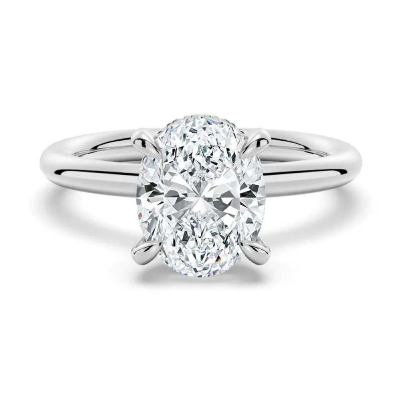 Solitaire Oval Cut Engagement Ring With Hidden Halo sold by MSBLUE Jewelry