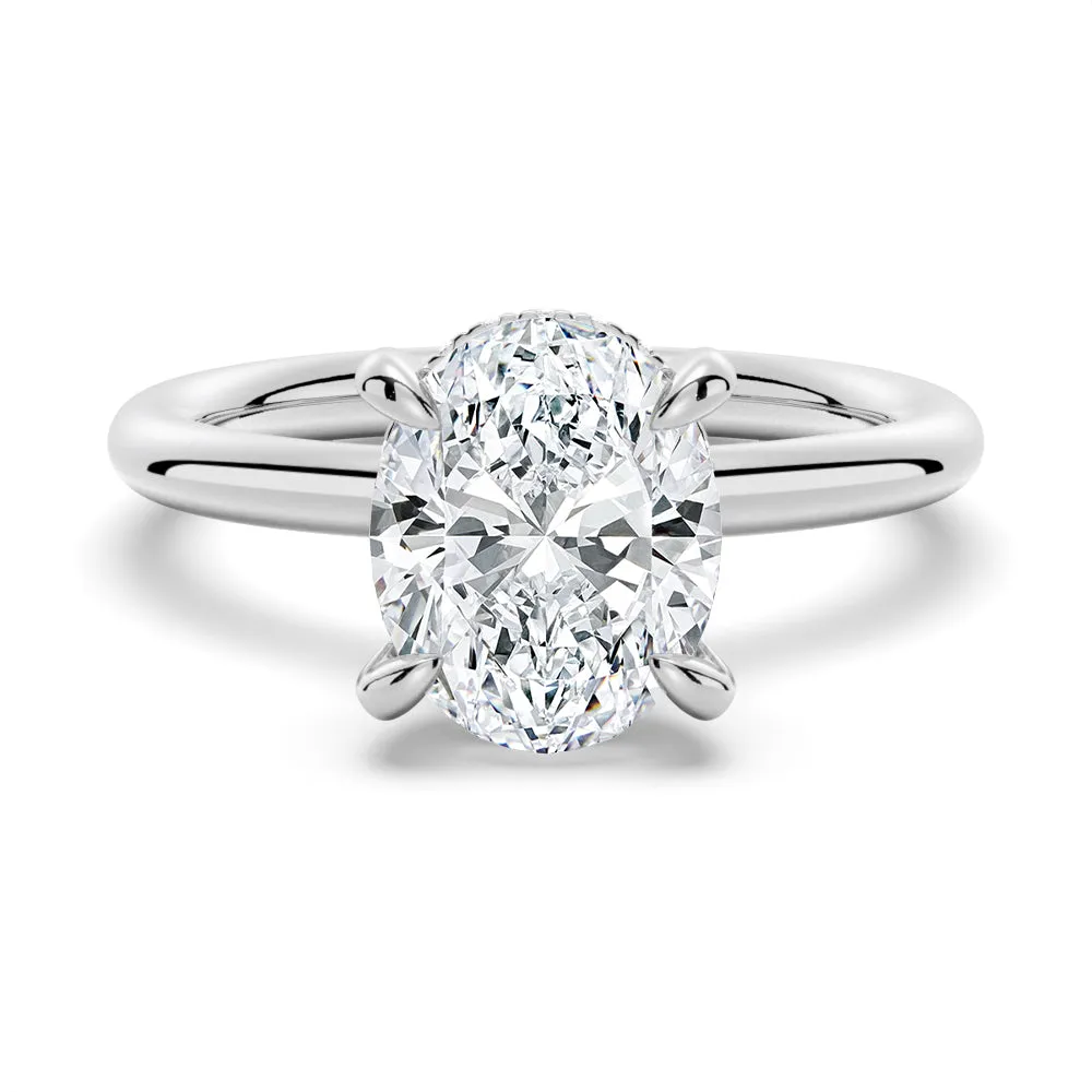 Solitaire Oval Cut Engagement Ring With Hidden Halo sold by MSBLUE Jewelry