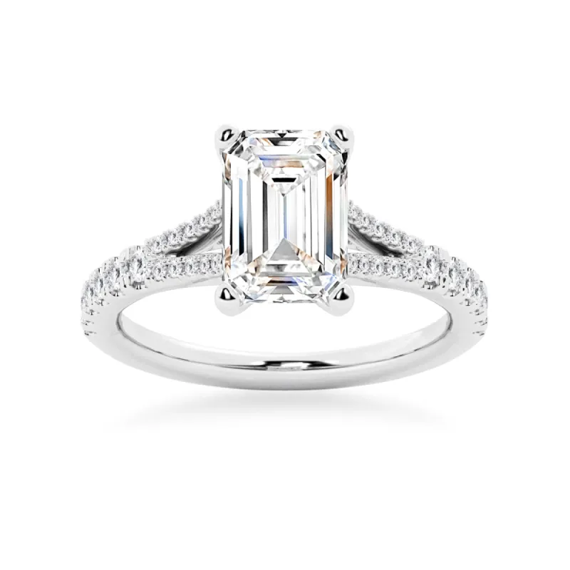 NEW Emerald Cut Split-Shank Moissanite Engagement Ring sold by MSBLUE Jewelry