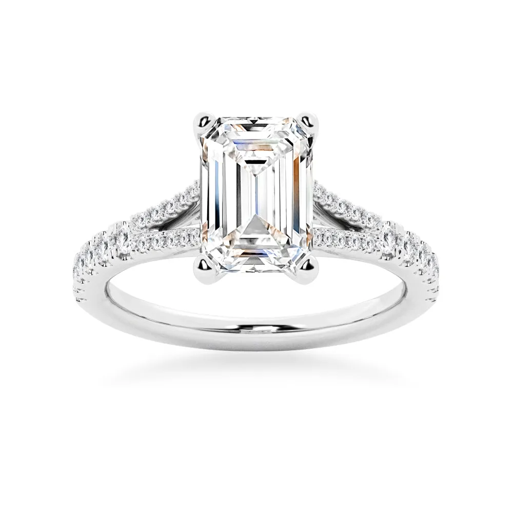 NEW Emerald Cut Split-Shank Moissanite Engagement Ring sold by MSBLUE Jewelry