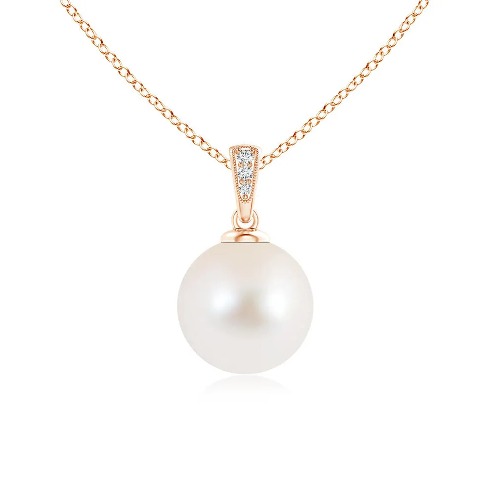 8mm Solitaire Freshwater Cultured Pearl Pendant with Moissanite sold by MSBLUE Jewelry product image thumbnail 3